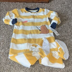 NWT Carter's Yellow and White Striped Footie with Bear Design